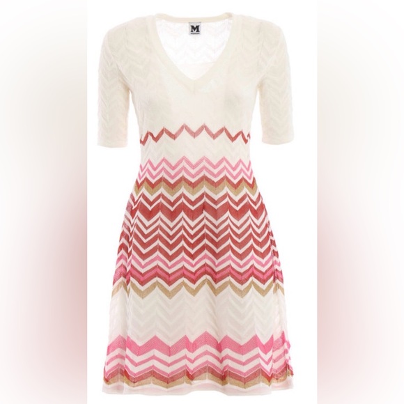 Missoni Dresses & Skirts - Missoni Chevron Knit Midi Dress in Cream, Pink and Gold IT46